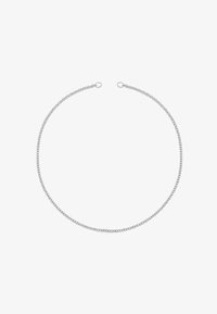 Collar de cadena de plata con un diseño delicado y suave, compuesto por eslabones redondos, terminado con anillos de cierre seguros en cada extremo.