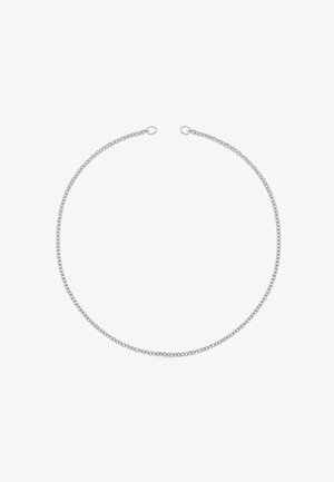 Collier en argent présentant un design délicat et lisse avec des maillons ronds, terminé par des anneaux de fermeture sécurisés à chaque extrémité.