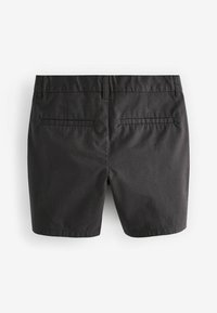 Shorts en coton noir à coupe droite, avec poches arrière sans motif et texture lisse. Aucune quincaillerie ou motif visible.