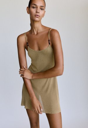 PULL&BEAR, RUSTIC STRAPPY BEADED - MINI DRESS - Robe en jersey - khaki