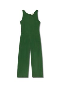 Combinaison sans manches verte avec un col rond, des jambes droites et une silhouette épurée. Fabriquée dans un tissu lisse avec une fermeture éclair dans le dos.