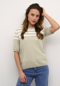 Kaffe KALIZZA - Triko s potiskem - sand melange chalk half stripe