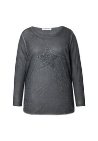 Maglione grigio a maniche lunghe realizzato in tessuto morbido, con un accento di stella in paillettes al centro. Design con scollatura rotonda e vestibilità comoda.