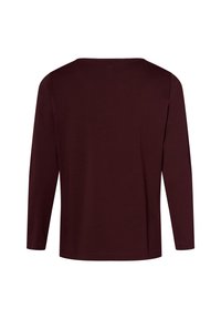 Bordeaux langärmliges Hemd mit weitem Ausschnitt, aus glattem Stoff gefertigt. Verfügt über eine lockere Passform und ein schlichtes, minimalistisches Design.