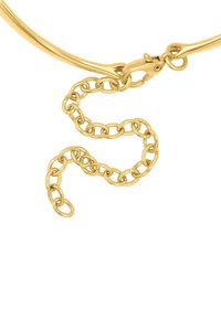 Collana a catena placcata in oro con un design a maglia rotonda liscia e un moschettone con una catena di lunghezza regolabile.