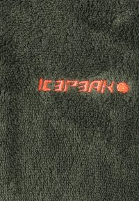 Ciemnozielony polar o miękkiej fakturze z czerwonym haftowanym napisem "ICERPEAK" na dole.