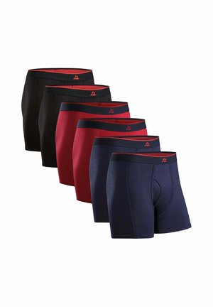 Seks par herreboxershorts i sort, rød og navy. Bomuldsblanding med kontrastfarvede elastikbånd i taljen, der har et lille logo.