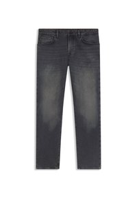Jeans in denim grigio scuro con design a gamba dritta. Presentano una leggera scoloritura sulle cosce e dettagli classici delle tasche.