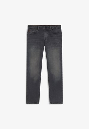 Temno sivi denim jeans s pravim krojem. Imajo rahlo zbledelost na stegnih in klasične podrobnosti žepov.