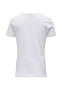 T-shirt blanc à manches courtes en matériau léger. Il présente un col rond classique et une texture lisse et uniforme. Pas de détails supplémentaires.