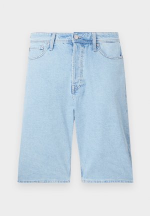 Ανοιχτό μπλε τζιν σορτς με ίσια κοπή, πέντε τσέπες και μπροστινό κούμπωμα. Μαλακή υφή με ελάχιστη φθορά.