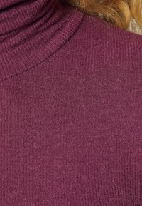 Bordeaux geribbelde coltrui met een zachte textuur, voorzien van een hoge kraag en een nauwsluitende pasvorm, geschikt voor het dragen in koelere weersomstandigheden.