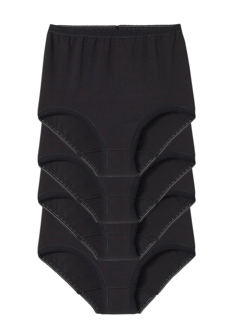 Slip in cotone nero a vita alta impilati in cinque strati, caratterizzati da una trama liscia e da una sottile impuntura decorativa lungo i bordi.