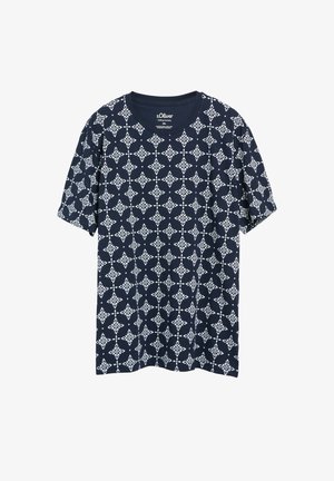 Granatowy t-shirt z krótkim rękawem, biały geometryczny wzór diamentowy i okrągły dekolt, rozmiar 2XL marki s.Oliver.
