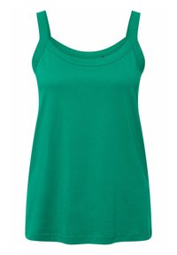 Top senza maniche verde con scollatura ampia e spalline regolabili, realizzato in morbido cotone, con una vestibilità rilassata e texture liscia.