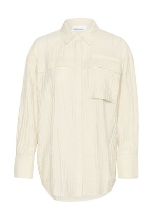 Lichtcrème button-up shirt met textuurstof, met twee borstzakken en een klassieke kraag. Losse pasvorm en lange mouwen.