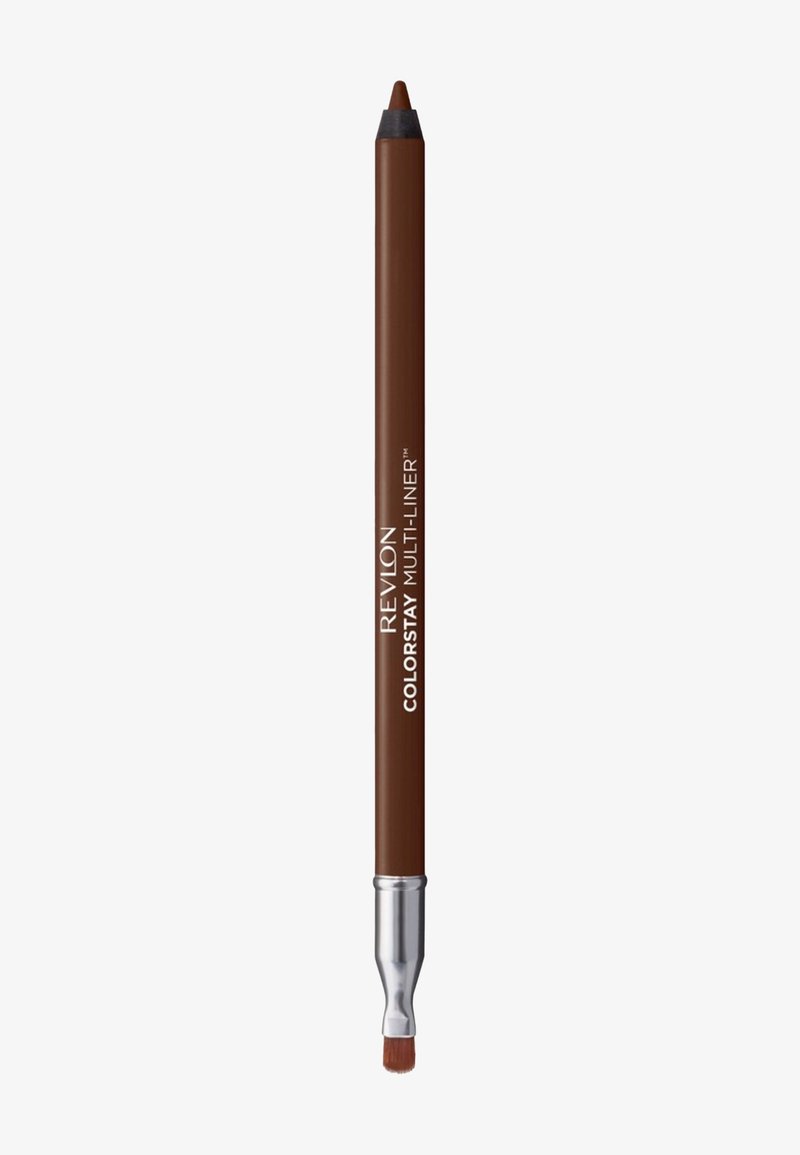 Crayon multi-liner Revlon Colorstay marron avec une pointe fine et un détail argenté près de la base, texture lisse et design élégant.