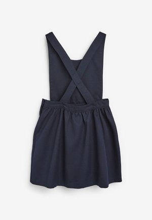 Tumesinine kleit ristatud rihmadega, kogutud seelik ja sujuv talje. Valmistatud pehmest, tekstureeritud kangast mugavuse tagamiseks.