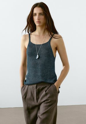 Massimo Dutti HALTERNECK - Top - dark blue
