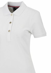 Weißes Polohemd mit einer Drei-Knopf-Leiste und gesticktem Logo. Mit kurzen Ärmeln und strukturiertem Stoff im Slim Fit.