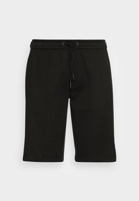 Bermudas de algodón negras con cintura ajustable, corte a la altura de la rodilla y una textura suave, con un sutil detalle del logo en el dobladillo.