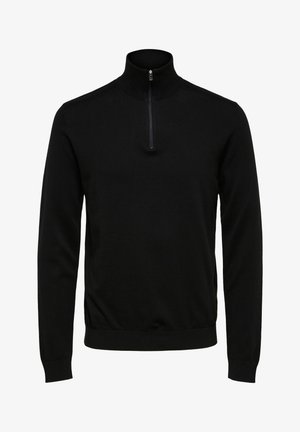 Selected, SLHBERG LS HALF ZIP NOOS - Trui - black