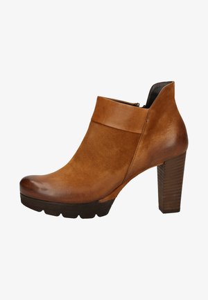 Paul Green Kotníková obuv na vysokém podpatku - cognac