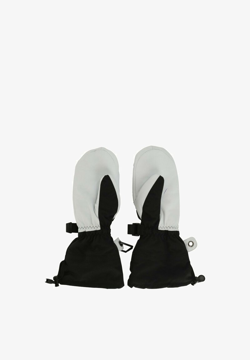 Wasserfeste Handschuhe in Weiß und Schwarz. Verfügen über elastische Bündchen und verstellbare Riemen für einen sicheren Sitz. Weiche Innenauskleidung.