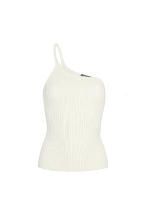Asymmetrisch witte geribbelde tanktop met een enkele band, met een aansluitend ontwerp en een gladde textuur. Beschikbaar in een lichtgewicht materiaal.
