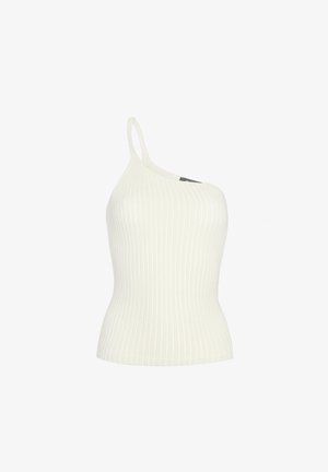 Asymmetrisch witte geribbelde tanktop met een enkele band, met een aansluitend ontwerp en een gladde textuur. Beschikbaar in een lichtgewicht materiaal.