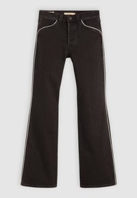 Zwarte wijde jeans van denim met witte zijstrepen, met een klassiek vijf-pocket design en een knoopsluiting.