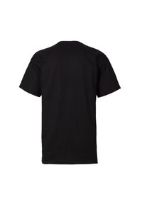 Black cotton T-shirt with short sleeves and a crew neck. Features a simple, solid design with no patterns or logos.