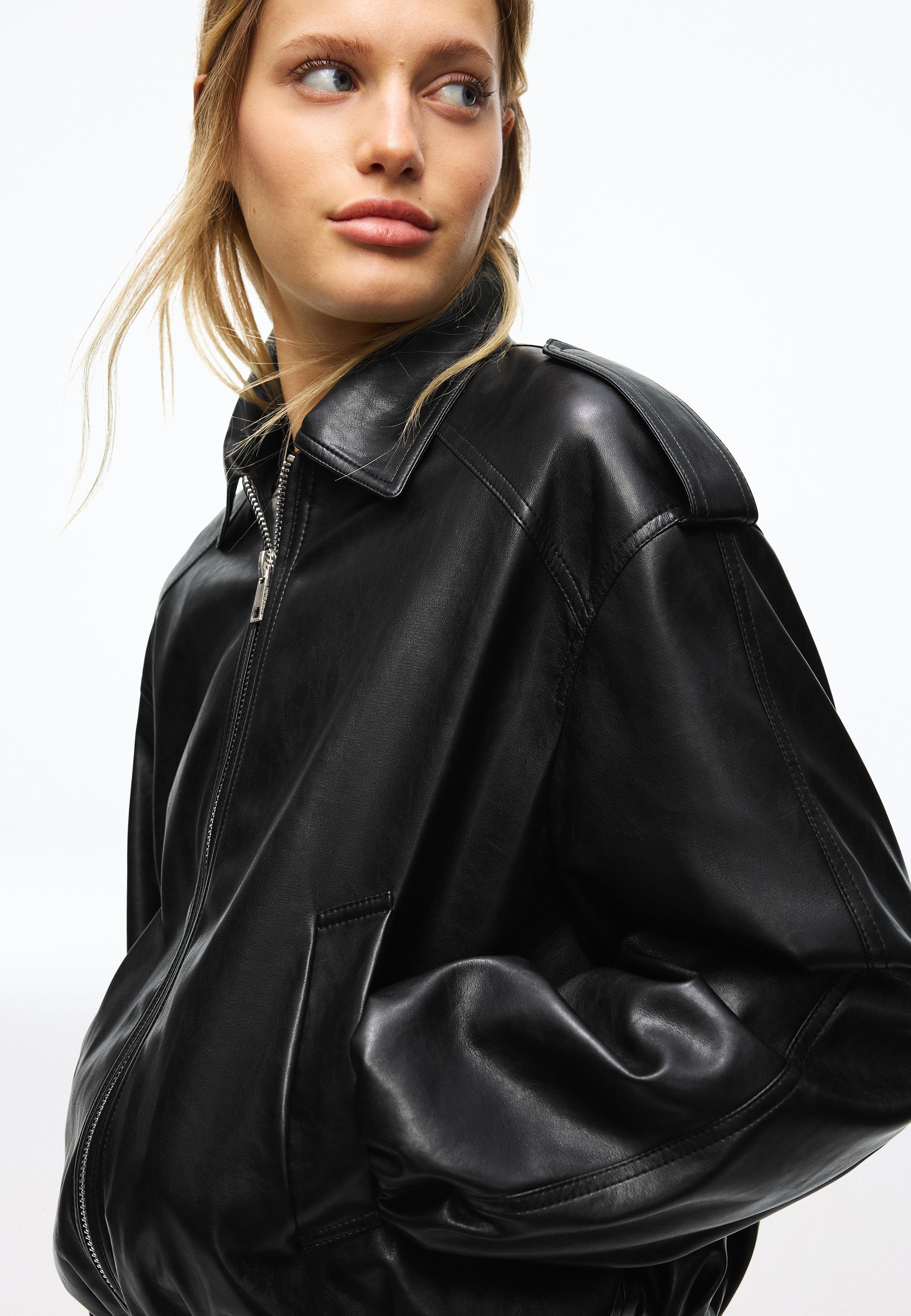 Bershka BALLOON - Faux leather jacket - black - Zalando.ie