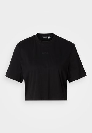 Black short-sleeve cropped t-shirt with crew neck and subtle "BORG" logo centered on chest against a plain white background.