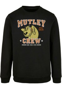 Felpa nera con stampa grafica di un cane dei cartoni animati e il testo "MUTLEY CREW WACKY RACES" in arancione e bianco.