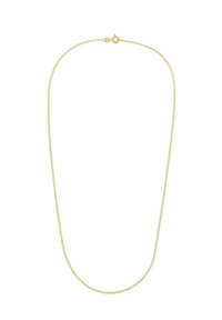 Collar de color dorado hecho de cadena de metal, con un cierre redondo y sencillo. Los eslabones suaves y uniformes crean un diseño delicado y discreto.