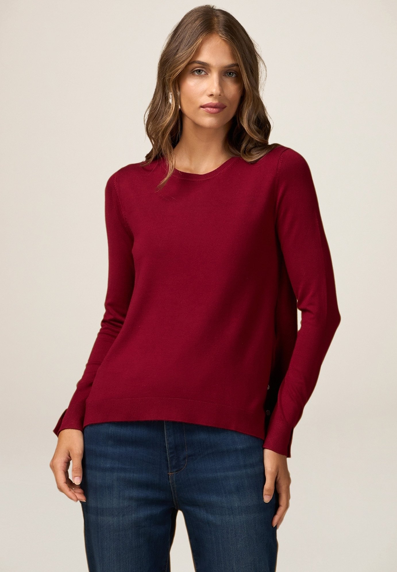 Oltre GIROCOLLO CON BOTTONI GIOIELLO Maglione bordeaux