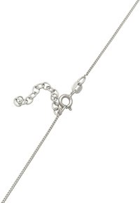 Sølv metal kædearmbånd med lås og forlængerkæde. Har en glat, slank overflade og rund hardware.