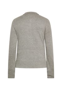 Gray long-sleeve sweater with a collar, made of soft knit fabric. Features a clean design with a ribbed hem and cuffs, no visible patterns.