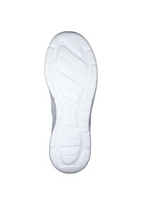 White sneaker sole with textured patterns and grooves for traction. Material appears rubbery with a smooth finish. No visible markings.