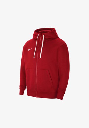 Felpa rossa con zip, dotata di tasca anteriore, coulisse bianche e logo bianco sul lato sinistro del petto. Realizzata in tessuto morbido e texturizzato.