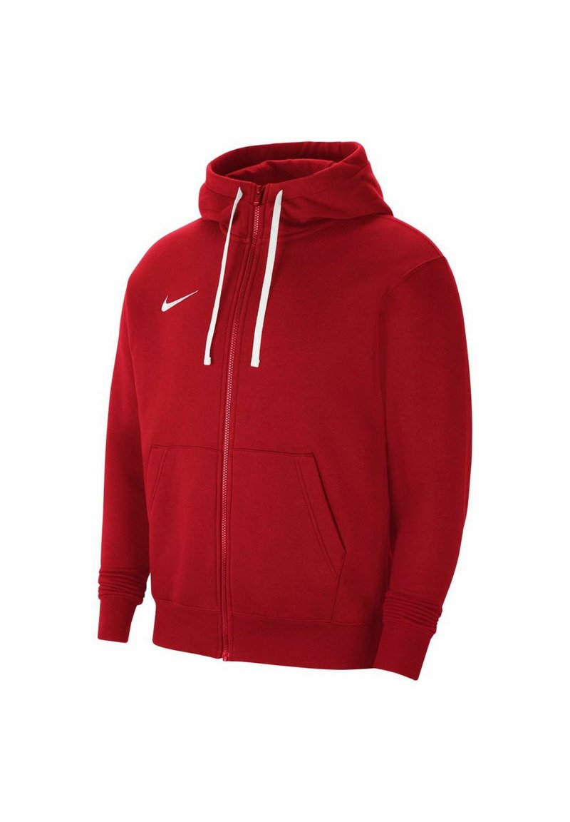 Felpa rossa con zip, dotata di tasca anteriore, coulisse bianche e logo bianco sul lato sinistro del petto. Realizzata in tessuto morbido e texturizzato.