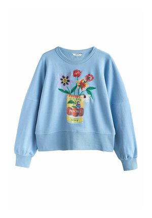 Sweatshirt - pale blue embroidered tinned flowers graphic