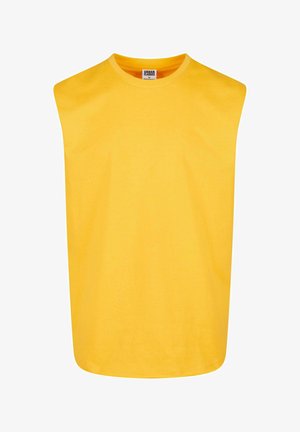 T-shirt sans manches jaune en coton, avec un col rond, une coupe droite et une texture lisse sans motifs ni accents.