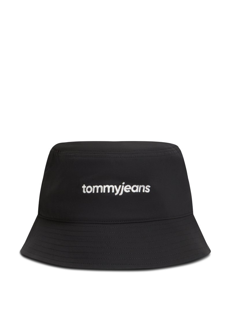 Bob noir avec logo blanc "tommyjeans" brodé sur le devant, avec des détails de bordure cousus.