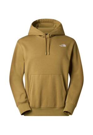 Mikina s kapucí v khaki barvě, vyrobená z měkké látky. Má klokaní kapsu, žebrované manžety a malé logo na hrudi.