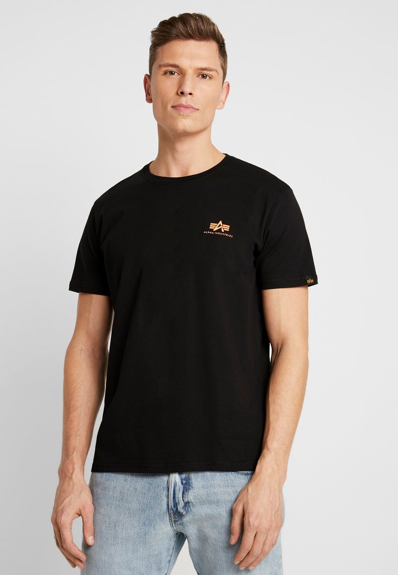 Alpha Industries SMALL LOGO - Basic póló - black / neon orange