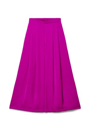 Jupe longue magenta vif avec taille haute et plis subtils à l'avant, présentée à plat sur un fond blanc.