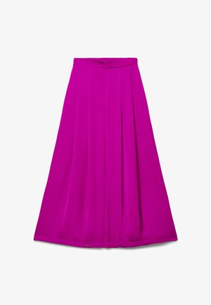 Jupe longue magenta vif avec taille haute et plis subtils à l'avant, présentée à plat sur un fond blanc.