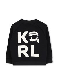 Felpa nera con lettere grafiche bianche "K" e "RL". Maniche raglan, scollatura rotonda e un divertente motivo grafico di una persona con occhiali da sole.